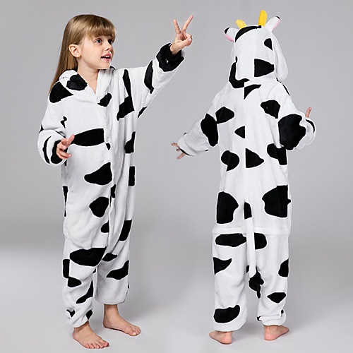 

Kid's Kigurumi Pajamas Milk Cow Onesie Pajamas Flannel Fabric Black / White Cosplay For Boys and Girls Animal Sleepwear Cartoon Festival / Holiday Costumes
