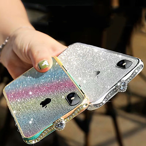 

iPhone 11Pro Max Diamond Metal Phone Case XS Max Luxury Glitter Pink Gradient Rhinestone 6/7 / 8Plus Metal Protective Protective Case