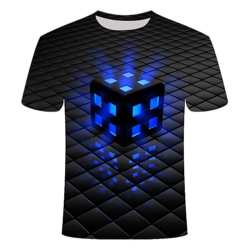 

Men's T shirt Shirt Geometric Plus Size Print Short Sleeve Daily Tops Basic Streetwear Round Neck Black