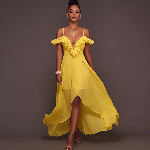 

Women's A Line Dress Yellow Sleeveless Solid Color Strap S M L XL / Asymmetrical