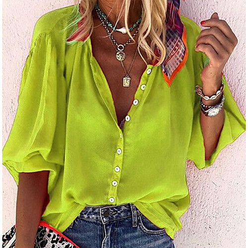 

Women's T shirt Solid Colored Long Sleeve Round Neck V Neck Tops White Blue Red