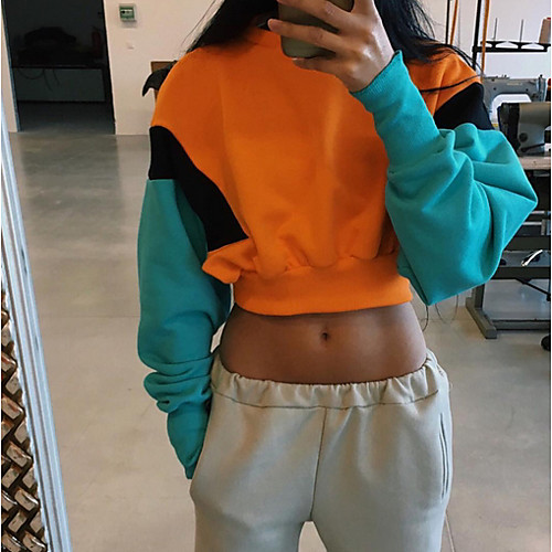 

Women's Hoodie Sweatshirt Color Block Casual Hoodies Sweatshirts Yellow Orange Red
