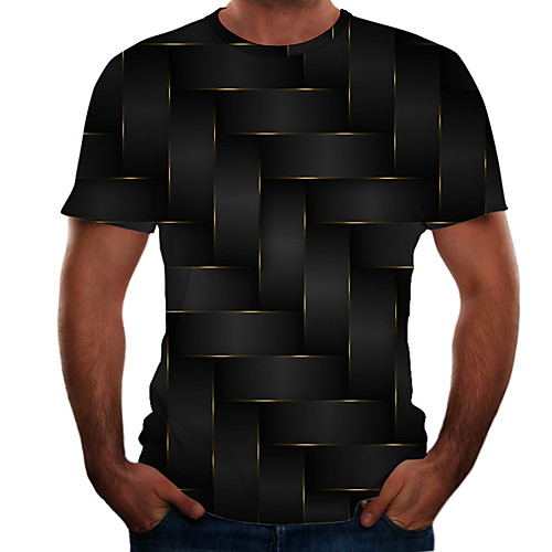 

Men's T shirt Shirt Color Block 3D Plus Size Short Sleeve Daily Tops Basic Round Neck Black