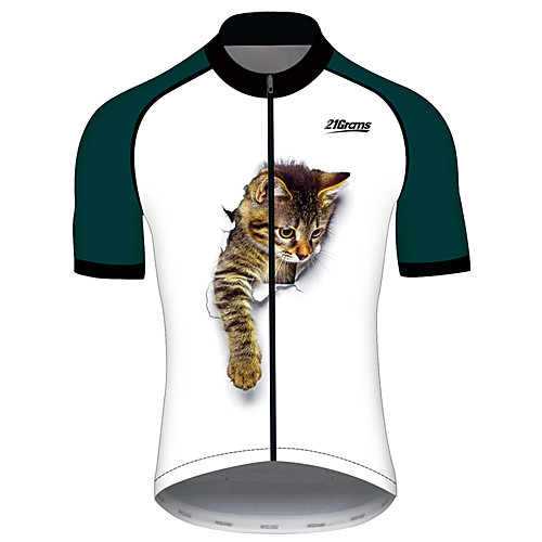 

21Grams Women's Men's Short Sleeve Cycling Jersey Summer Spandex Polyester BlueWhite Cat Animal Bike Jersey Top Mountain Bike MTB Road Bike Cycling UV Resistant Quick Dry Breathable Sports Clothing