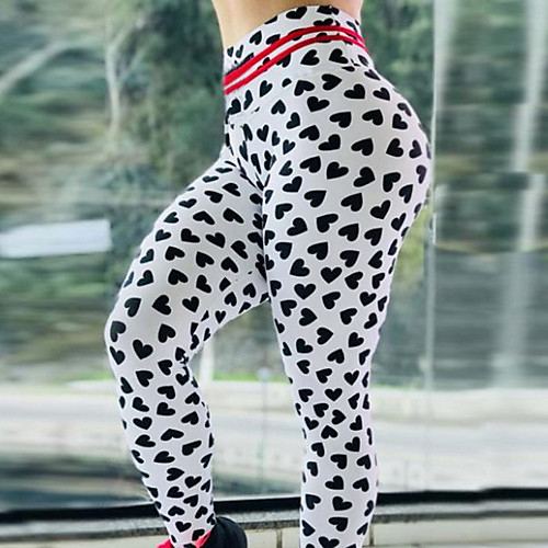 

Women's High Waist Yoga Pants Tights Leggings Tummy Control Butt Lift Moisture Wicking Heart BlackWhite Fitness Gym Workout Running Sports Activewear High Elasticity Skinny