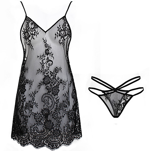 

Women's Mesh Lace Sexy Babydoll & Slips Suits Nightwear Solid Colored White / Black One-Size / Deep V