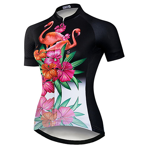 

21Grams Women's Short Sleeve Cycling Jersey Summer Spandex Polyester Black / Red Flamingo Floral Botanical Bike Jersey Top Mountain Bike MTB Road Bike Cycling UV Resistant Quick Dry Breathable Sports