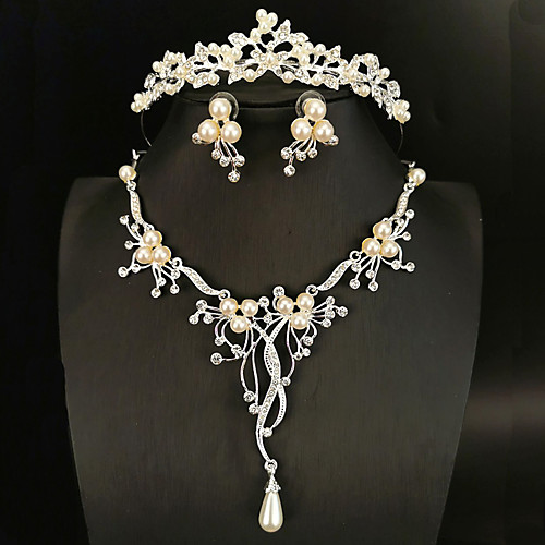 

Women's White Head Jewelry Hoop Earrings Necklace Classic Flower Flower Shape Basic Classic Korean Cute Earrings Jewelry Silver For Wedding Engagement Three-piece Suit / Bridal Jewelry Sets