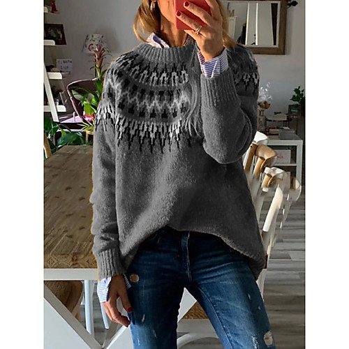 

Women's Solid Colored Pullover Cotton Long Sleeve Sweater Cardigans Round Blue Red Yellow