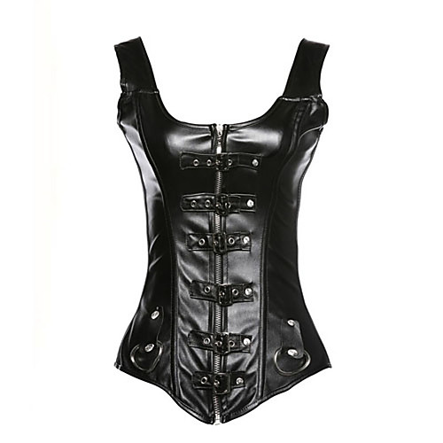 

Corset Women's PU Solid Colored Shapewear Overbust Corset Zipper Black S / Sexy