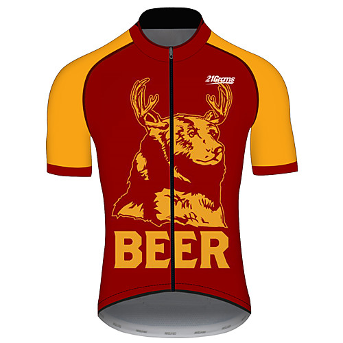 

21Grams Men's Short Sleeve Cycling Jersey Summer Spandex Polyester Red / Yellow Bear Oktoberfest Beer Animal Bike Jersey Top Mountain Bike MTB Road Bike Cycling UV Resistant Quick Dry Breathable