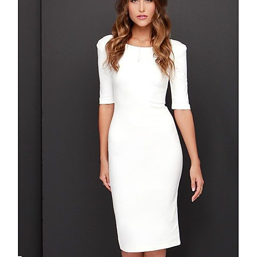 

Women's Sheath Dress - Half Sleeve Solid Colored Slim White Black S M L XL XXL