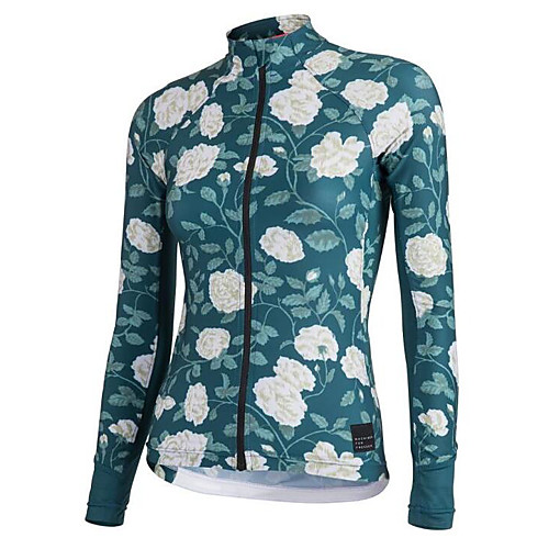

21Grams Women's Long Sleeve Cycling Jersey Summer Spandex Polyester Blue Floral Botanical Hawaii Bike Jersey Top Mountain Bike MTB Road Bike Cycling Thermal Warm UV Resistant Quick Dry Sports