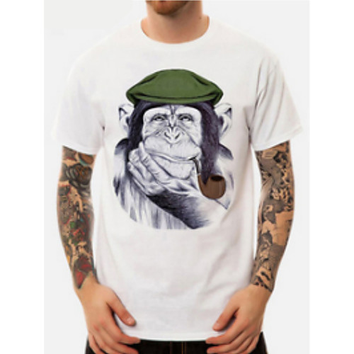 

Men's T shirt Animal Short Sleeve Daily Tops White