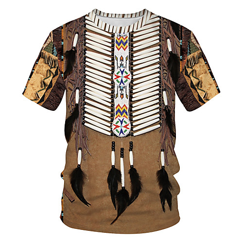 

Men's T shirt Shirt Solid Colored Tribal 3D Patchwork Print Short Sleeve Daily Tops Basic Streetwear Round Neck Khaki