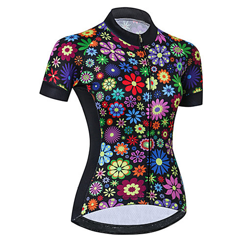 

21Grams Women's Short Sleeve Cycling Jersey Summer Spandex Polyester Black / Red Floral Botanical Bike Jersey Top Mountain Bike MTB Road Bike Cycling UV Resistant Quick Dry Breathable Sports Clothing