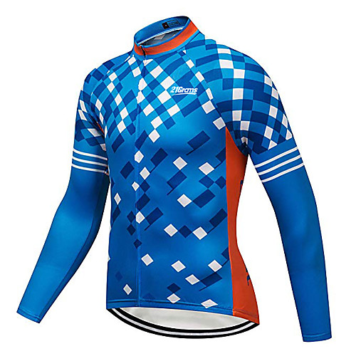 

21Grams Men's Long Sleeve Cycling Jersey Winter Spandex Polyester Blue Plaid Checkered Geometic Bike Jersey Top Mountain Bike MTB Road Bike Cycling Thermal Warm UV Resistant Quick Dry Sports Clothing