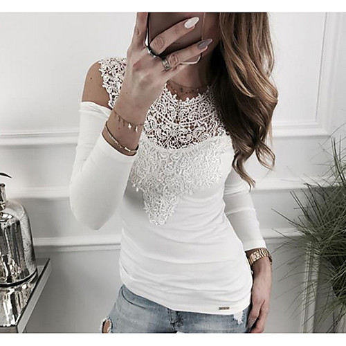 

Women's T shirt Solid Colored Long Sleeve Round Neck Tops White Black Blushing Pink