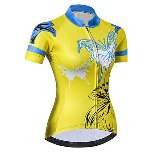 

21Grams Women's Short Sleeve Cycling Jersey Summer Spandex Polyester BlueYellow Butterfly Floral Botanical Bike Jersey Top Mountain Bike MTB Road Bike Cycling UV Resistant Quick Dry Breathable Sports