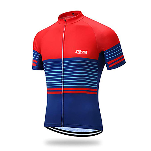 

21Grams Men's Short Sleeve Cycling Jersey Spandex Polyester RedBlue Stripes Geometic Bike Jersey Top Mountain Bike MTB Road Bike Cycling UV Resistant Quick Dry Breathable Sports Clothing Apparel
