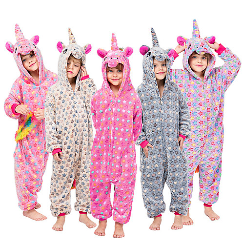 

Kid's Kigurumi Pajamas Unicorn Onesie Pajamas Flannelette Purple / Yellow / Red Cosplay For Boys and Girls Animal Sleepwear Cartoon Festival / Holiday Costumes