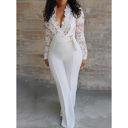 

Women's Basic White Jumpsuit Geometric