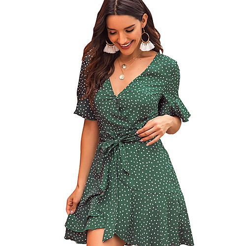 

Women's A Line Dress Green Short Sleeve Geometic V Neck S M L XL