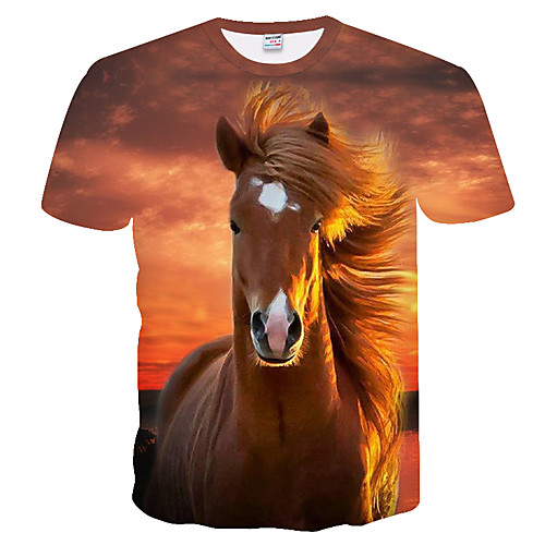 

Men's T shirt Shirt Color Block 3D Plus Size Short Sleeve Daily Tops Basic Round Neck Brown