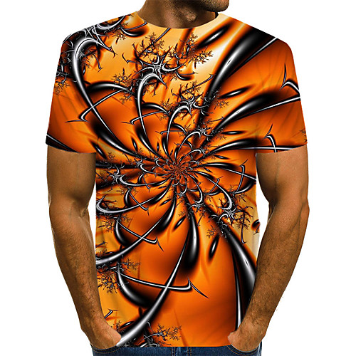 

Men's T shirt Shirt Graphic Geometric 3D Plus Size Print Short Sleeve Daily Tops Basic Exaggerated Round Neck Orange