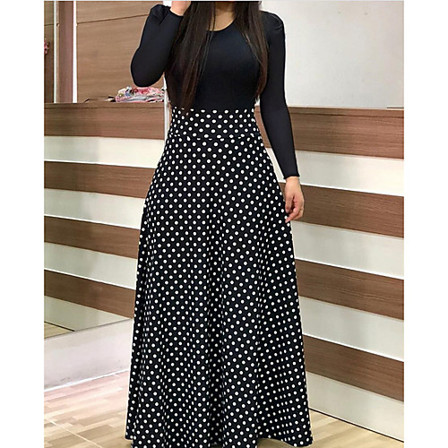 

Women's Sheath Dress Black Long Sleeve Polka Dot Round Neck Elegant Slim S M L XL XXL / Mini