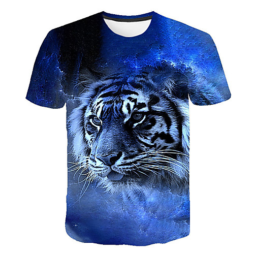 

Men's T shirt Shirt Geometric Plus Size Print Short Sleeve Daily Tops Basic Streetwear Round Neck Blue