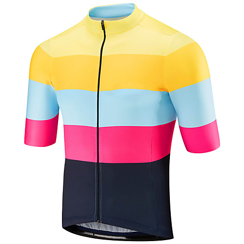 

21Grams Men's Short Sleeve Cycling Jersey Summer Spandex Polyester Black / Yellow Rainbow Stripes Patchwork Bike Jersey Top Mountain Bike MTB Road Bike Cycling UV Resistant Quick Dry Breathable Sports