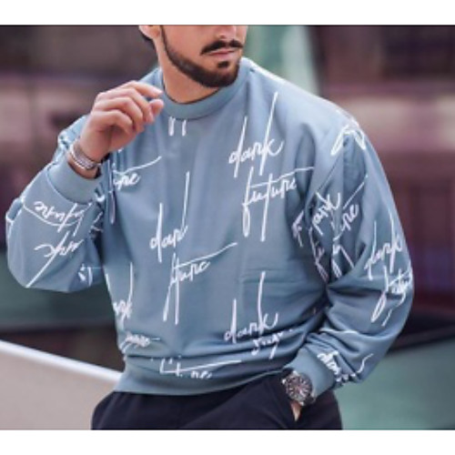 

Men's Sweatshirt Print Round Neck Casual Hoodies Sweatshirts Blue