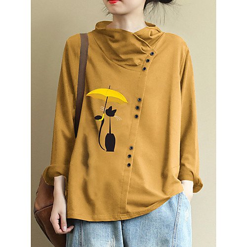 

Women's Plus Size Blouse Shirt Cartoon Long Sleeve Round Neck Tops Yellow Wine Green