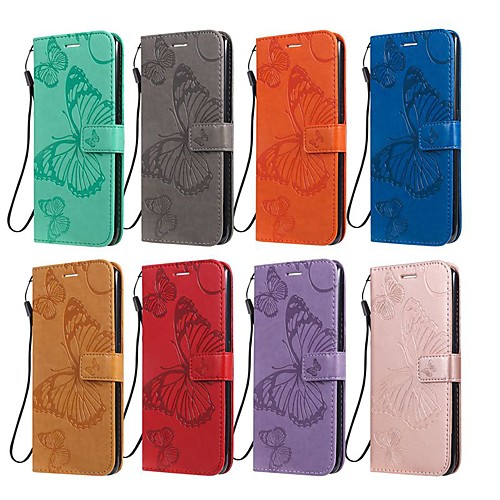 

Case For LG LG X Power3 / LG V40 / LG V50 Wallet / Card Holder / with Stand Full Body Cases Butterfly / Solid Colored PU Leather