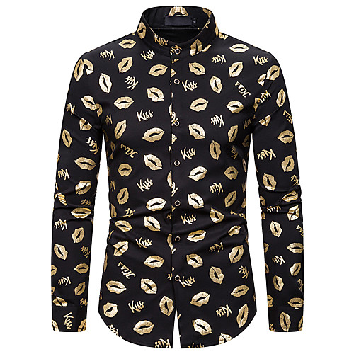 

Men's Shirt Geometric Long Sleeve Daily Tops Standing Collar Silver Gold White