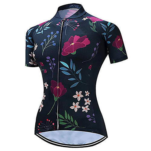 

21Grams Women's Short Sleeve Cycling Jersey Spandex Polyester Dark Blue Solid Color Leaf Geometic Bike Jersey Top Mountain Bike MTB Road Bike Cycling UV Resistant Quick Dry Breathable Sports Clothing
