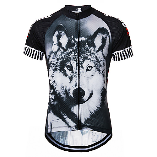 

21Grams Wolf Animal Men's Short Sleeve Cycling Jersey - BlackWhite Bike Jersey Top Quick Dry Back Pocket Sweat wicking Sports Summer Terylene Mountain Bike MTB Road Bike Cycling Clothing Apparel