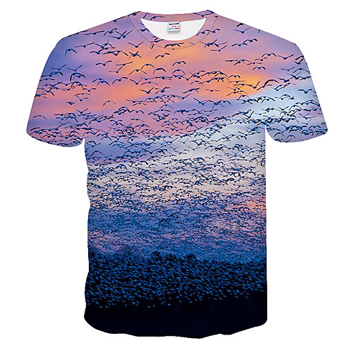 

Men's T shirt Color Block 3D Plus Size Short Sleeve Daily Tops Basic Round Neck Light Blue