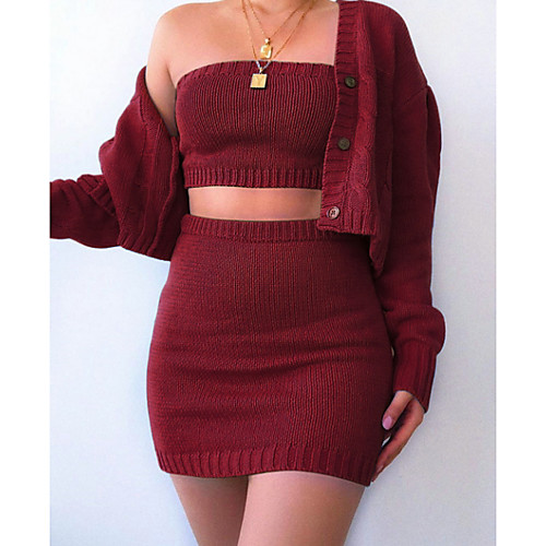 

Women's Solid Colored Two Piece Set Set Skirt Tops
