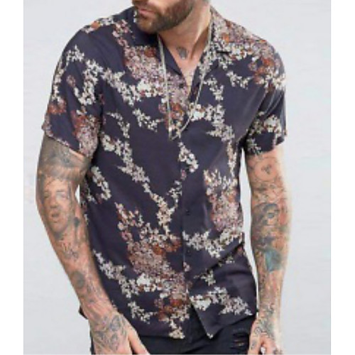

Men's Shirt Floral Short Sleeve Daily Tops Navy Blue