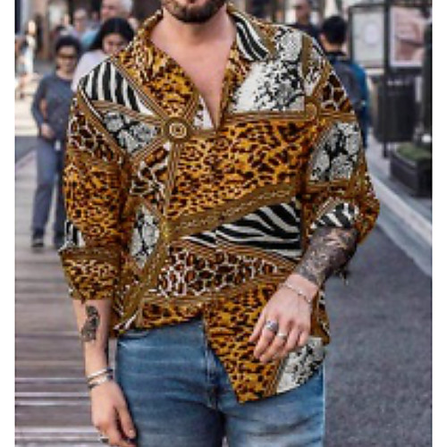 

Men's Shirt Geometric Long Sleeve Daily Tops Brown