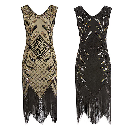 

The Great Gatsby Retro Vintage 1920s Vacation Dress Summer Flapper Dress Dress Prom Dress Women's Sequins Tassel Fringe Sequin Costume Golden / Black Vintage Cosplay Event / Party Sleeveless Knee