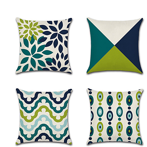 

Set of 4 Faux Linen Pillow Cover Holiday Modern Premium Color Block Geometic Throw Pillow