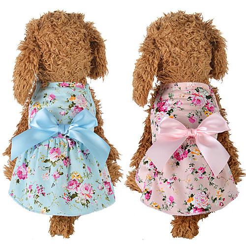 

Dog Cat Dress Bowknot Flower Leisure Sweet Dog Clothes Puppy Clothes Dog Outfits Blue Pink Costume for Girl and Boy Dog Polyester Cotton XS S M L XL