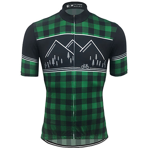 

21Grams Men's Short Sleeve Cycling Jersey Summer Spandex Polyester Green / Black Plaid Checkered Solid Color Bike Jersey Top Mountain Bike MTB Road Bike Cycling UV Resistant Quick Dry Breathable