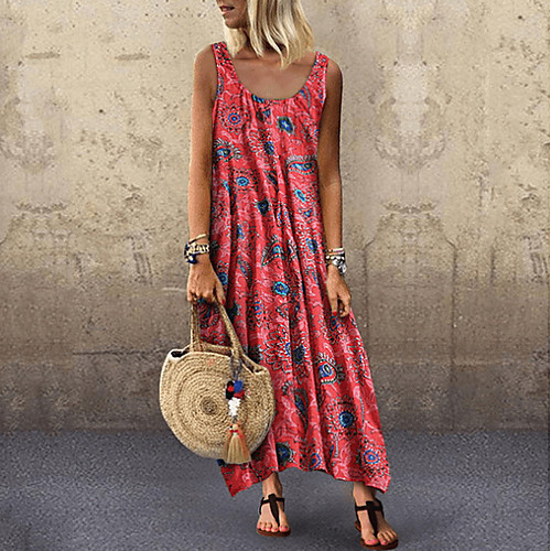 

Women's Maxi Shift Dress - Sleeveless Geometric Elegant Slim Red Yellow Green S M L XL XXL XXXL XXXXL XXXXXL