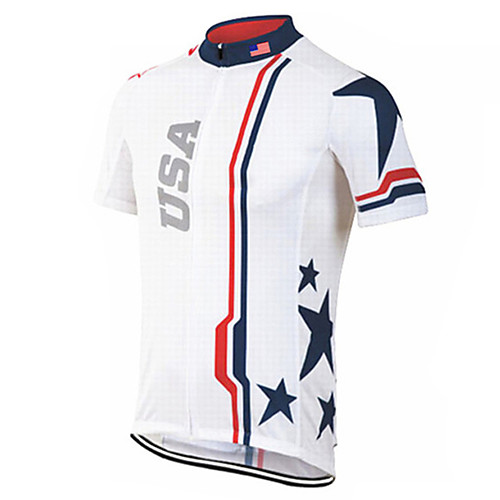 

21Grams Men's Short Sleeve Cycling Jersey Summer Spandex Polyester BlueWhite American / USA National Flag Bike Jersey UV Resistant Quick Dry Breathable Back Pocket Sports American / USA Mountain