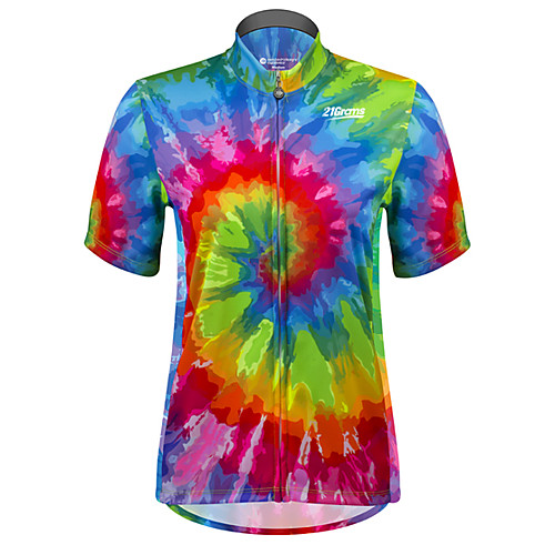 

21Grams Men's Short Sleeve Cycling Jersey Spandex Polyester BlueGreen Rainbow Geometic Bike Jersey Top Mountain Bike MTB Road Bike Cycling UV Resistant Quick Dry Breathable Sports Clothing Apparel