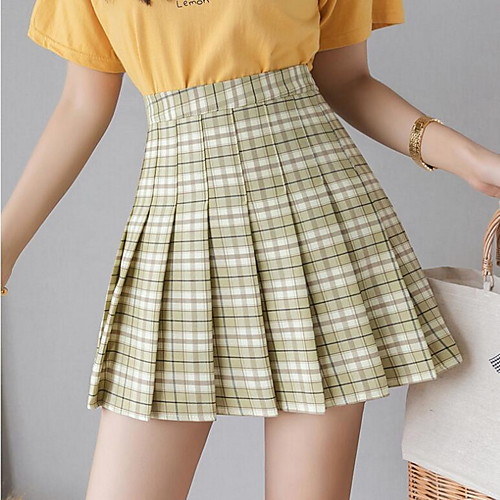 

Women's Daily Wear Skirts Plaid Blushing Pink Green Light Green / Slim